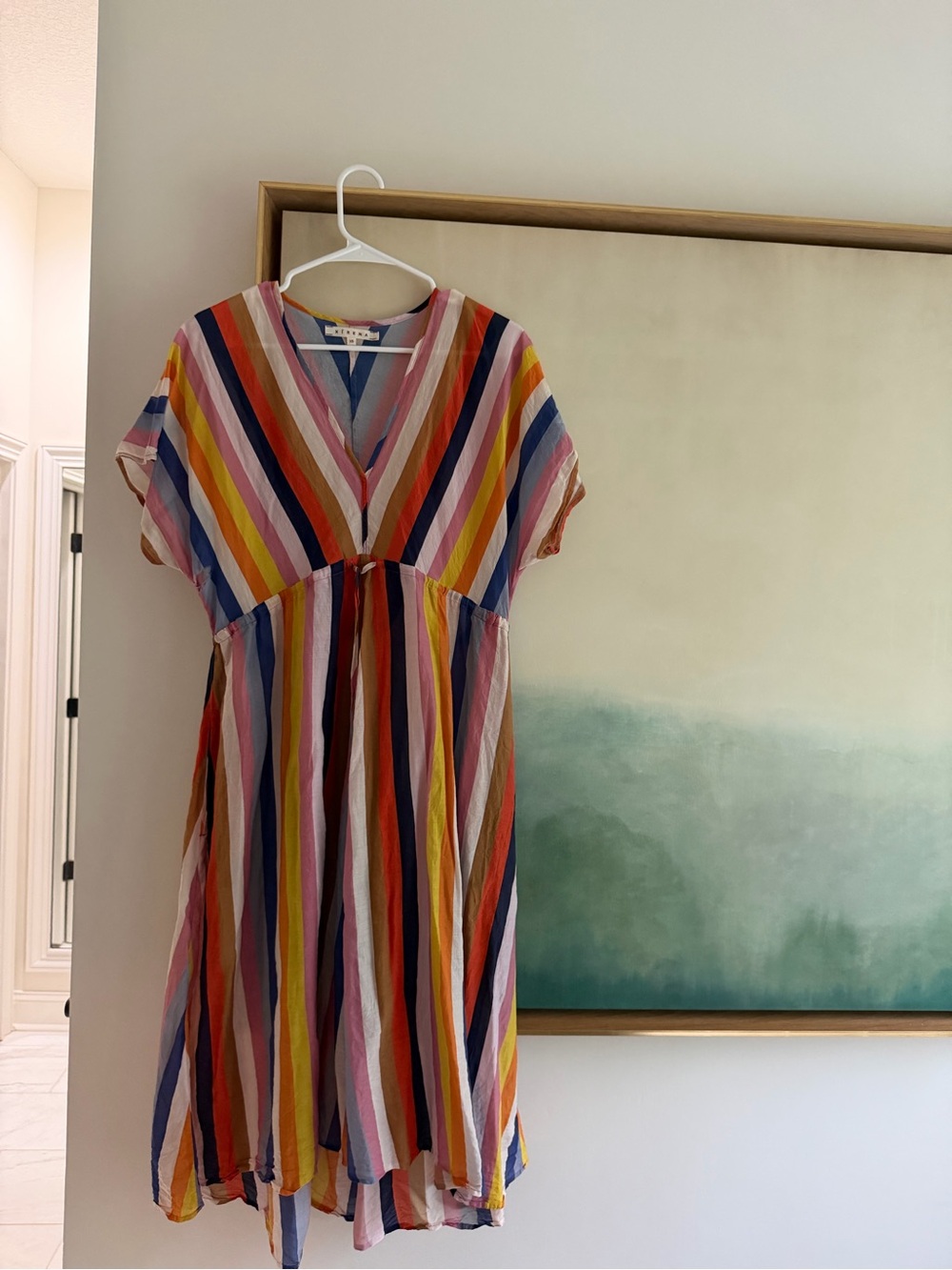 XiRENA Striped V-Neck Midi Dress in Multicolor Stripes